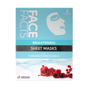 Face Facts Brightening sheet masks pomegranate and rose flower oil 20ml 2 pcs