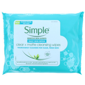 SIMPLE Clear+matte cleansing wipes 25 pcs