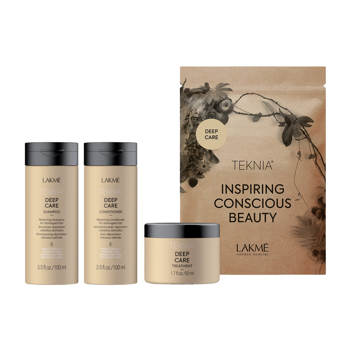 LAKME TEKNIA Deep Care Inspiring conscious beauty kit (shampoo 100ml+  conditioner 100ml+ mask 50ml) 